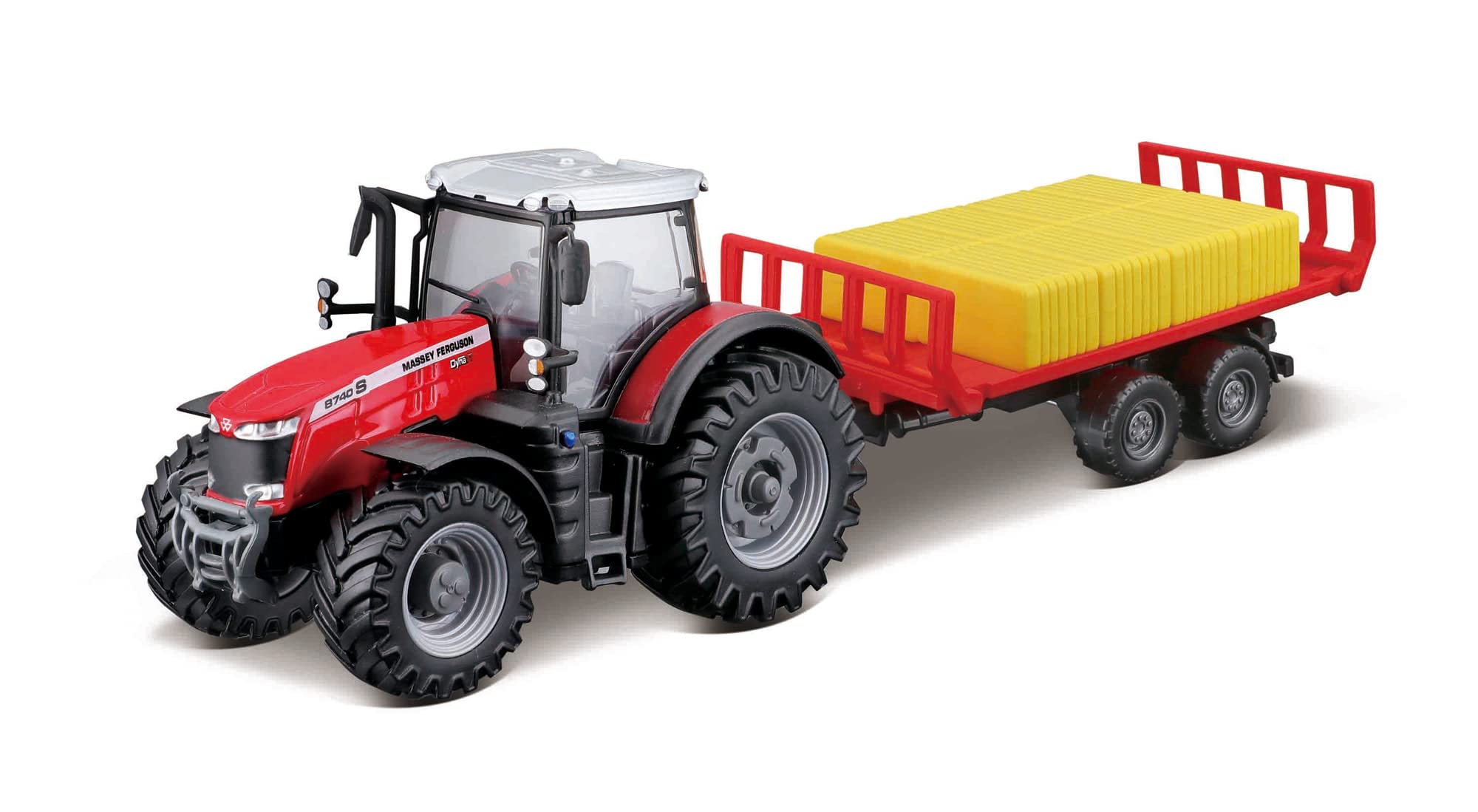 Bburago MASSEY FERGUSSON 8740S TRACTOR with Working BALE TRAILER  Incredibly Detailed Die-Cast Replica Collectible Model Vehicle