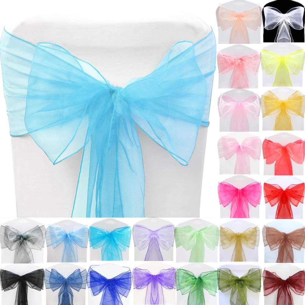 Time to Sparkle 200pcs 22x280cm Ocean Blue Organza Sashes Wider Sash Fuller Bows Chair Cover Bows Sash for Wedding Party Birthday Decoration
