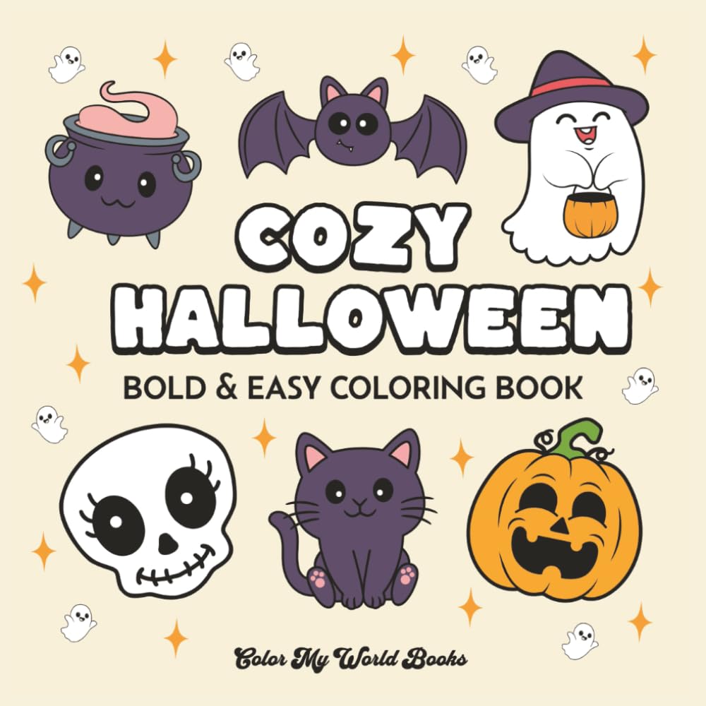 Cozy Halloween Bold & Easy Coloring Book: 50 Cute & Spooky Pages for Adults and Children (Cozy Holiday Coloring Books: Bold & Easy)