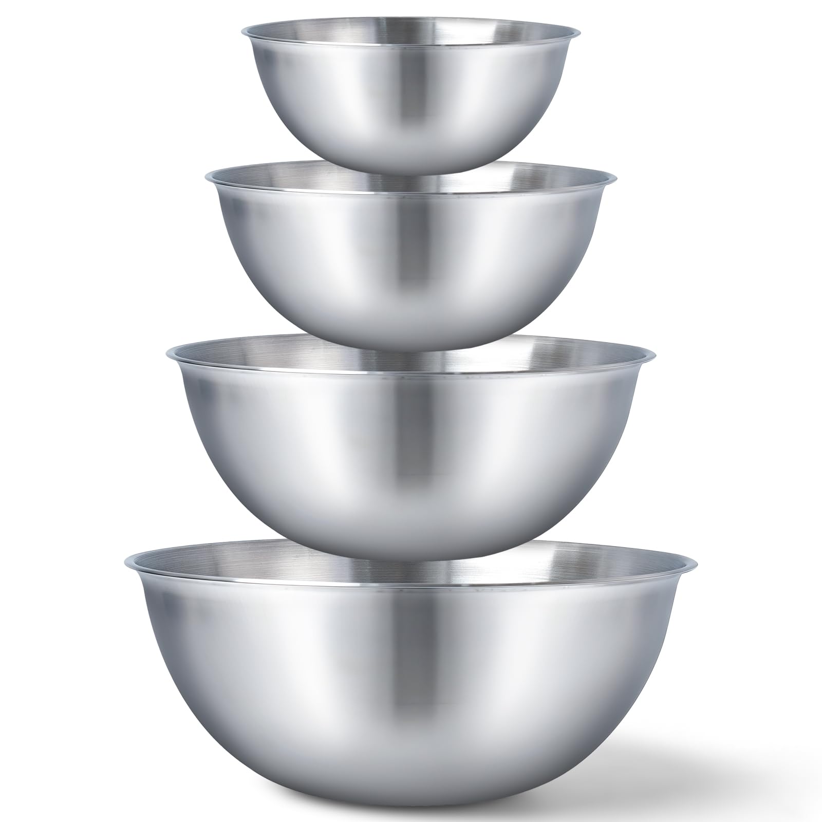 Rührschüssel Salatschüssel 4-teilig für die Küche 0.7l, 1.2l, 2.1l, 3l, Rührschüssel Edelstahl, Salatschüssel, Servierschüssel, Stapelbar&Spülmaschinenfest (0.7-3L)