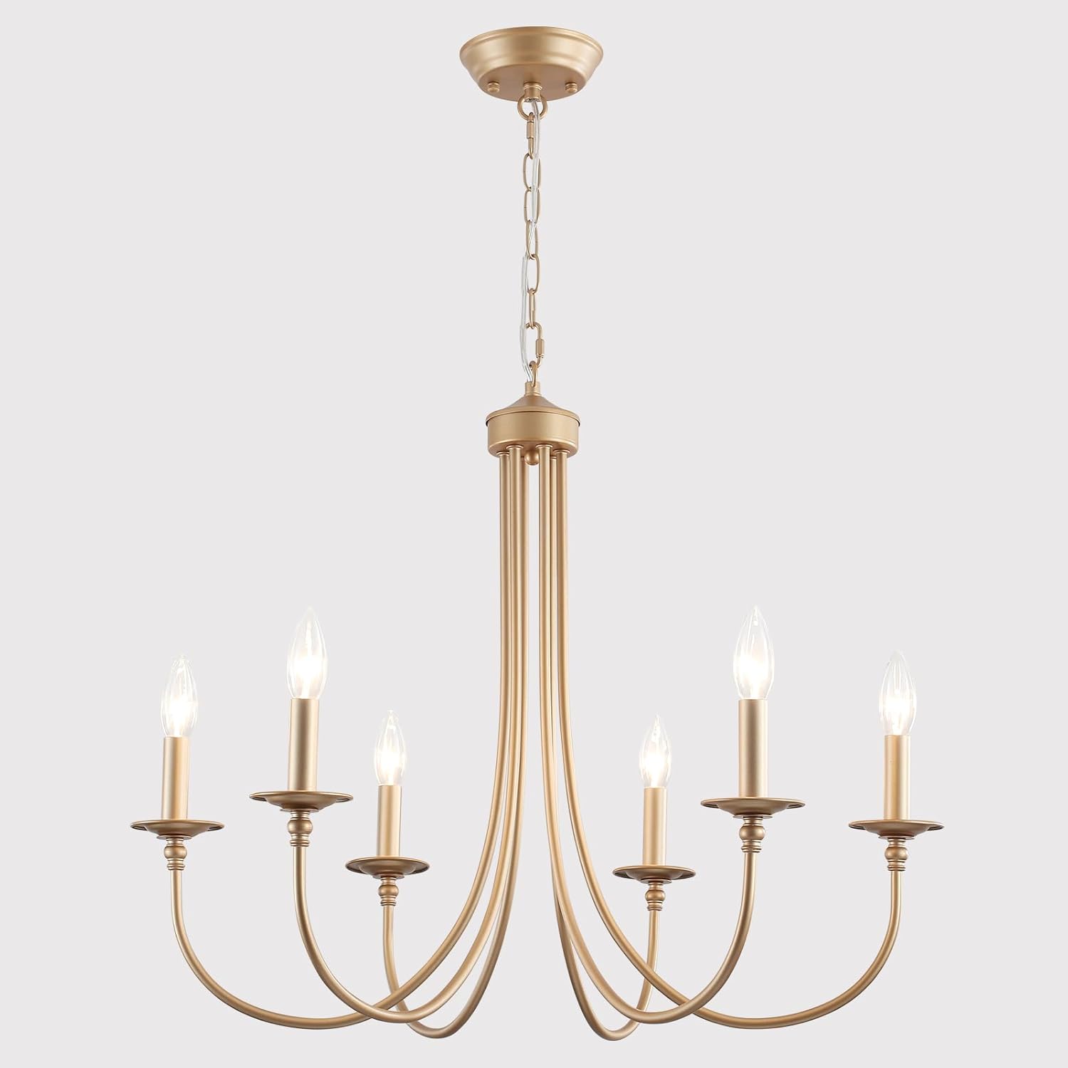 ALISADABOY Gold Farmhouse Chandelier Modern Candlestick Dining Chandelier Light Fixture Industrial 6 Light Pendant Lighting for Kitchen Living Room Bedroom Foyer Entrance Hallway Entryway Gold Chandeliers