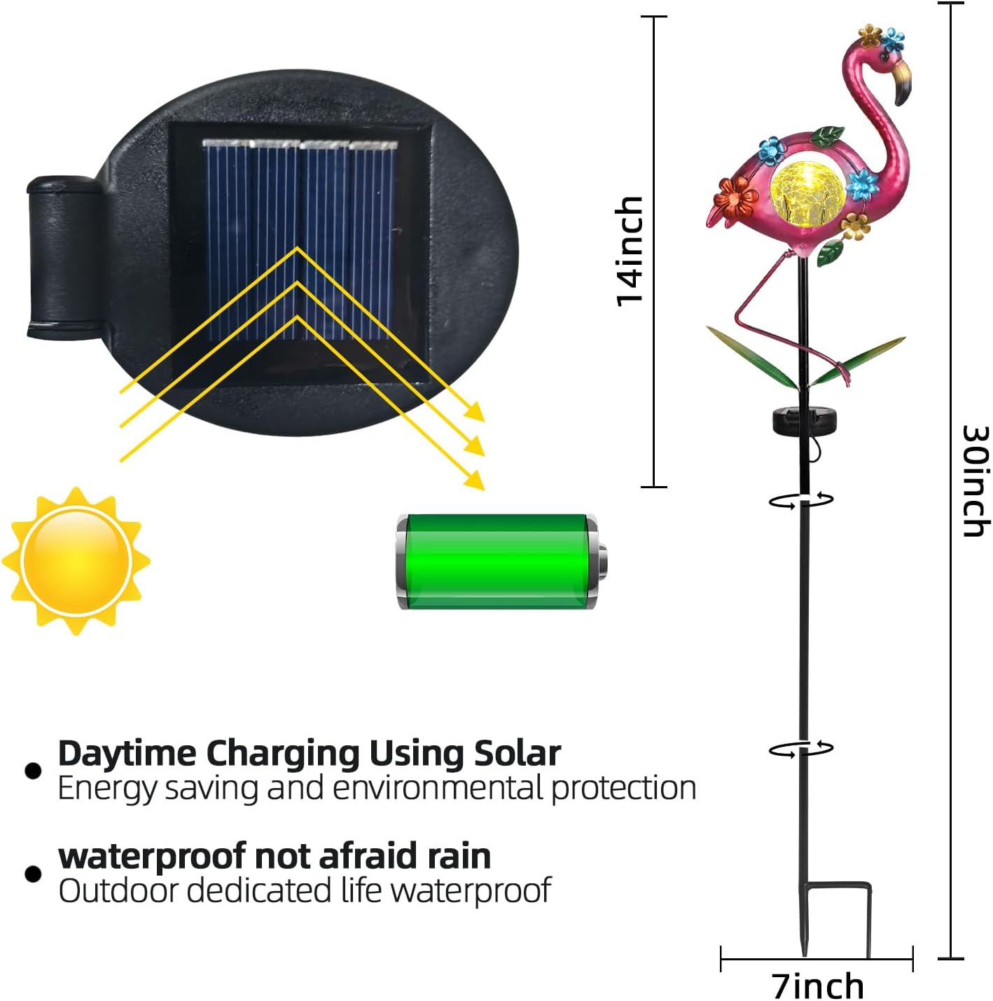 Solar Flamingo Garden Stake Lights Outdoor 2 Pack Metal Flamingo Lawm Ornament Waterproof Decorative Garden Stakes Patio Gifts for Women Mam Girls Landscape Outside Decorations for Yard