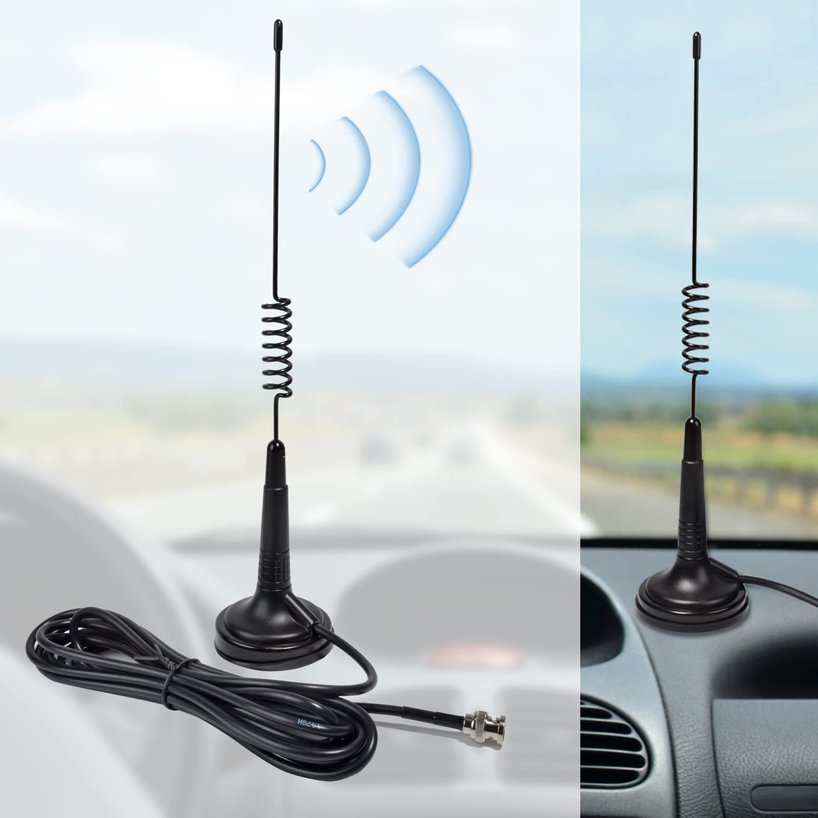 HYS CB-Antenne mit magnetischer Halterung, 27 MHz, kompatibel mit tragbaren und mobilen Radios von Cobra, Midland, Uniden, Maxon, Scannern (BNC)
