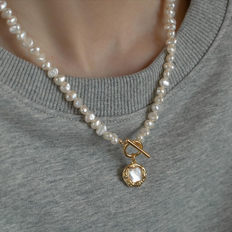 Collar de perlas barrocas para mujer, versátil, irregular, para otoño e invierno, cadena de suéter, accesorios de viaje, fecha, perlas, conchas marinas naturales, Perla, conchas marinas