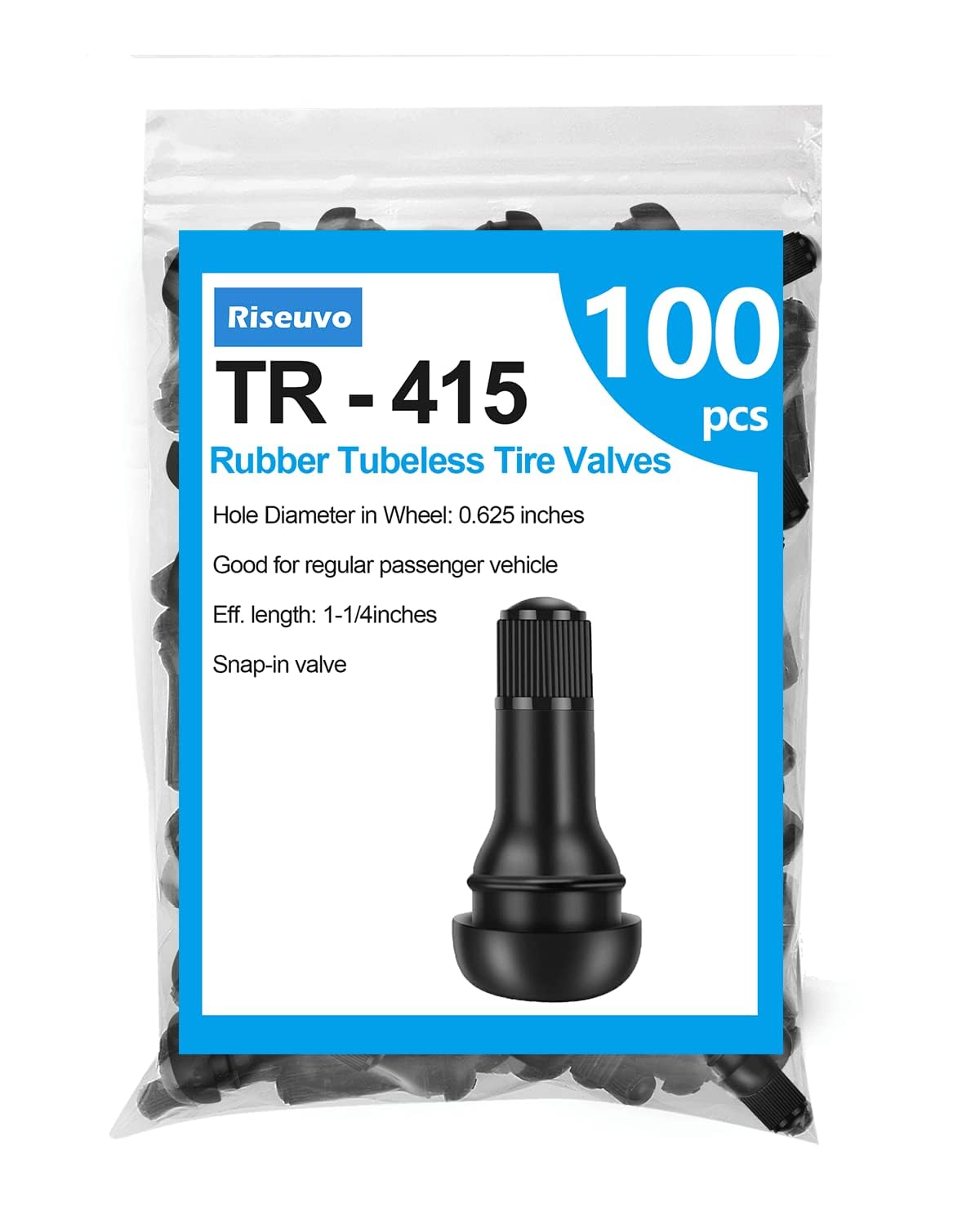 Riseuvo 100 Pcs TR415 Rubber Snap-In Tire Valve Stems