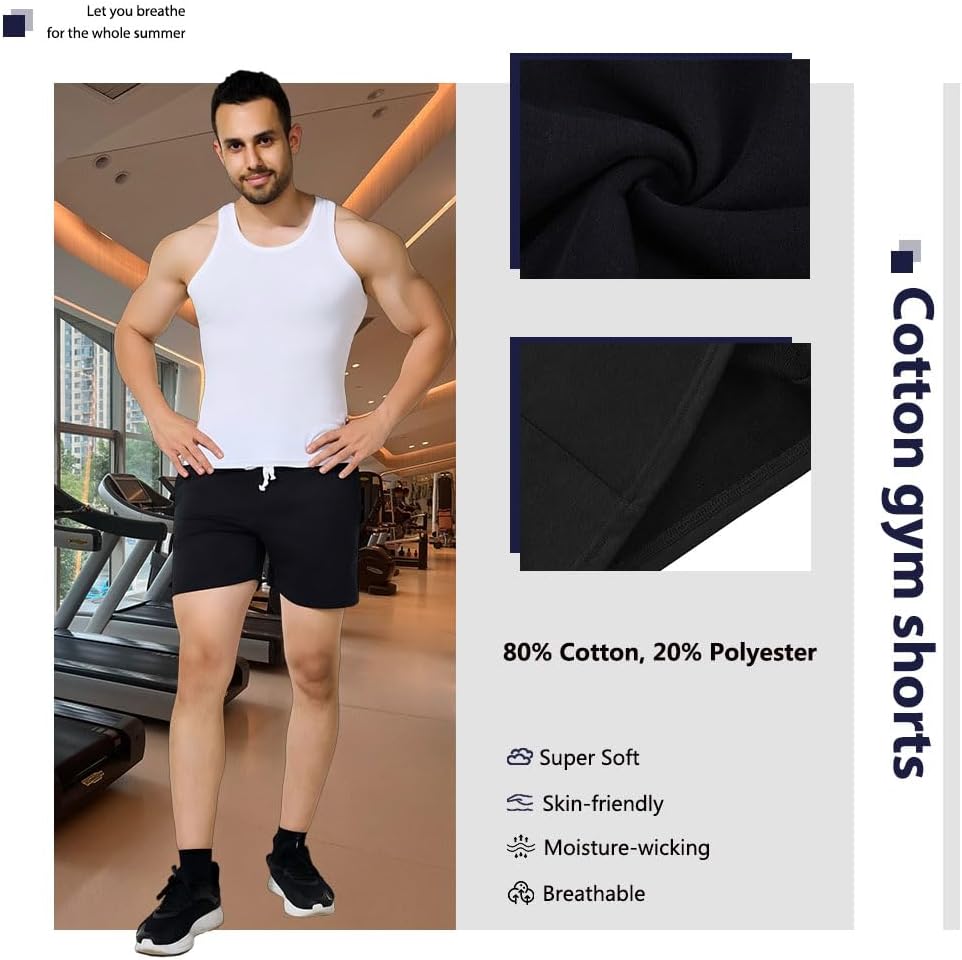 Mens 5 Inch Sweat Shorts Zipper Pockets Cotton Gym Shorts with Elastic Waist for Athletic Workout Lounge Casual - Image 4