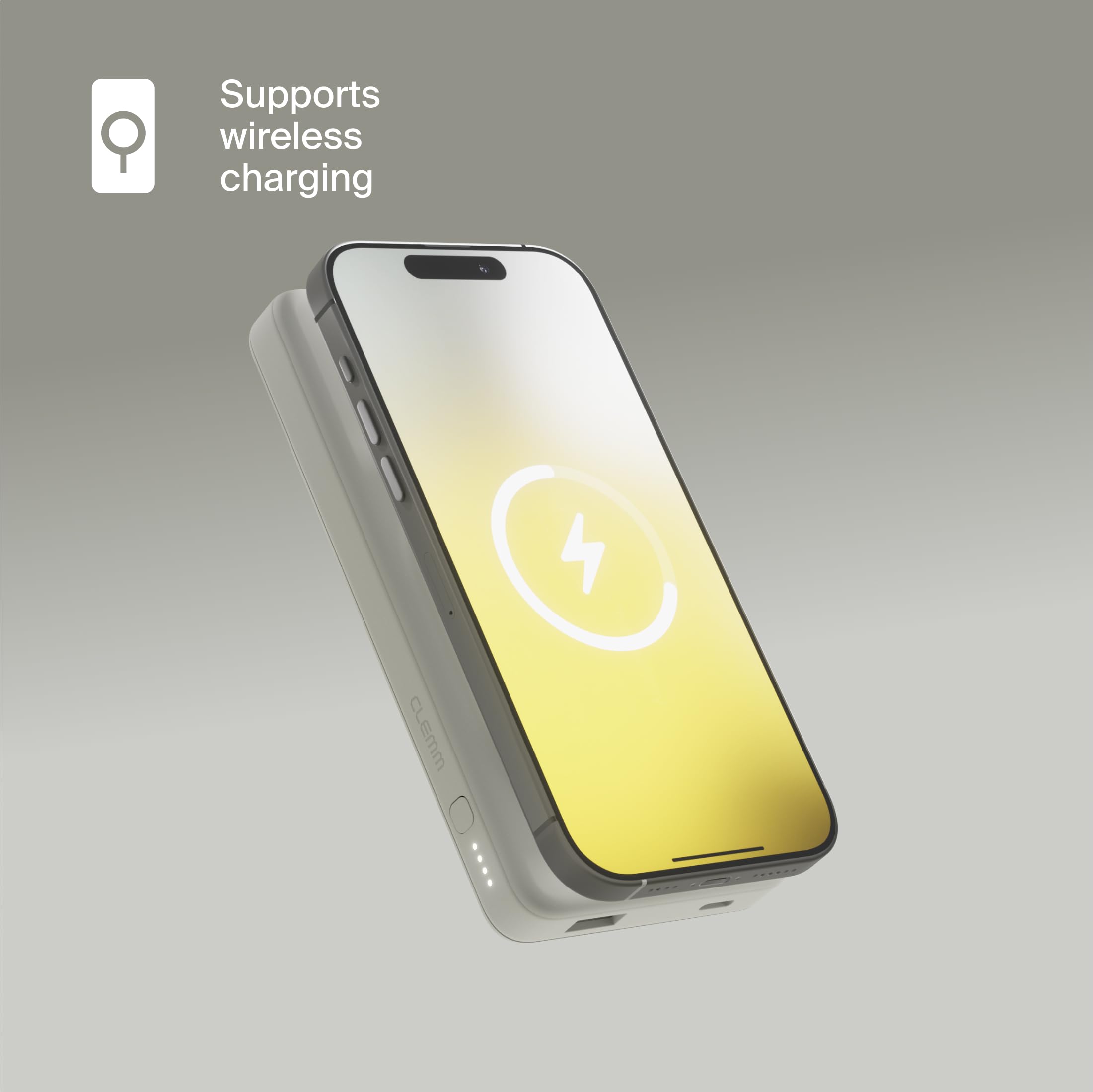 Clemm Cargador inalámbrico portátil de 10 K mAh de doble puerto (USB-A, USB-C) cargador de carga rápida para iPhone 16/15/14, Samsung Galaxy, iPad, Google Pixel y más, marfil