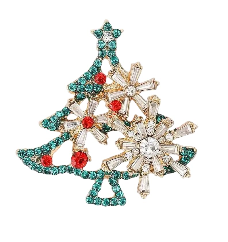 Image of Christmas Brooch Pins Crystal Christmas Tree Snowflake Jingle Bell Reindeer Enamel Brooches Holiday Party Gift for Women