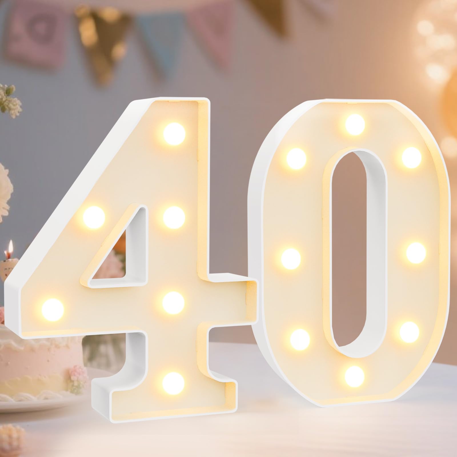 Photo 1 of **View Clerk Notes**Pooqla 40th Birthday Decorations for Her Him, Light Up Number 40 for Party Table Decorations, 40th Birthday Gift for Women Men, Backdrop Wall Decor for 40th Wedding Anniversary Decoration