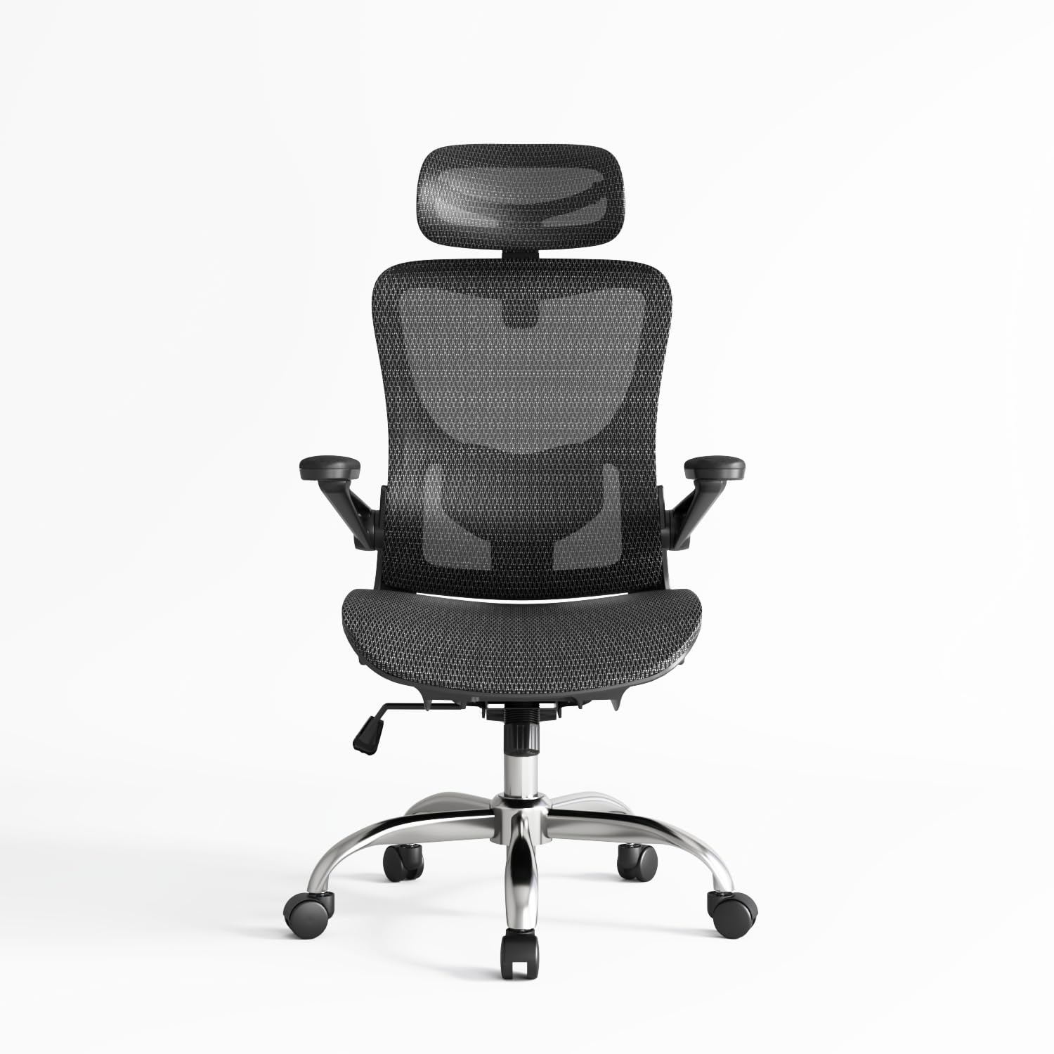 marrap Ergonomic Office Chair, Mesh Seat Cushion with 3D Armrests and 3D Headrest, Adjustable Lumbar Support with 90-120° Rocking Function for Home Office, Black