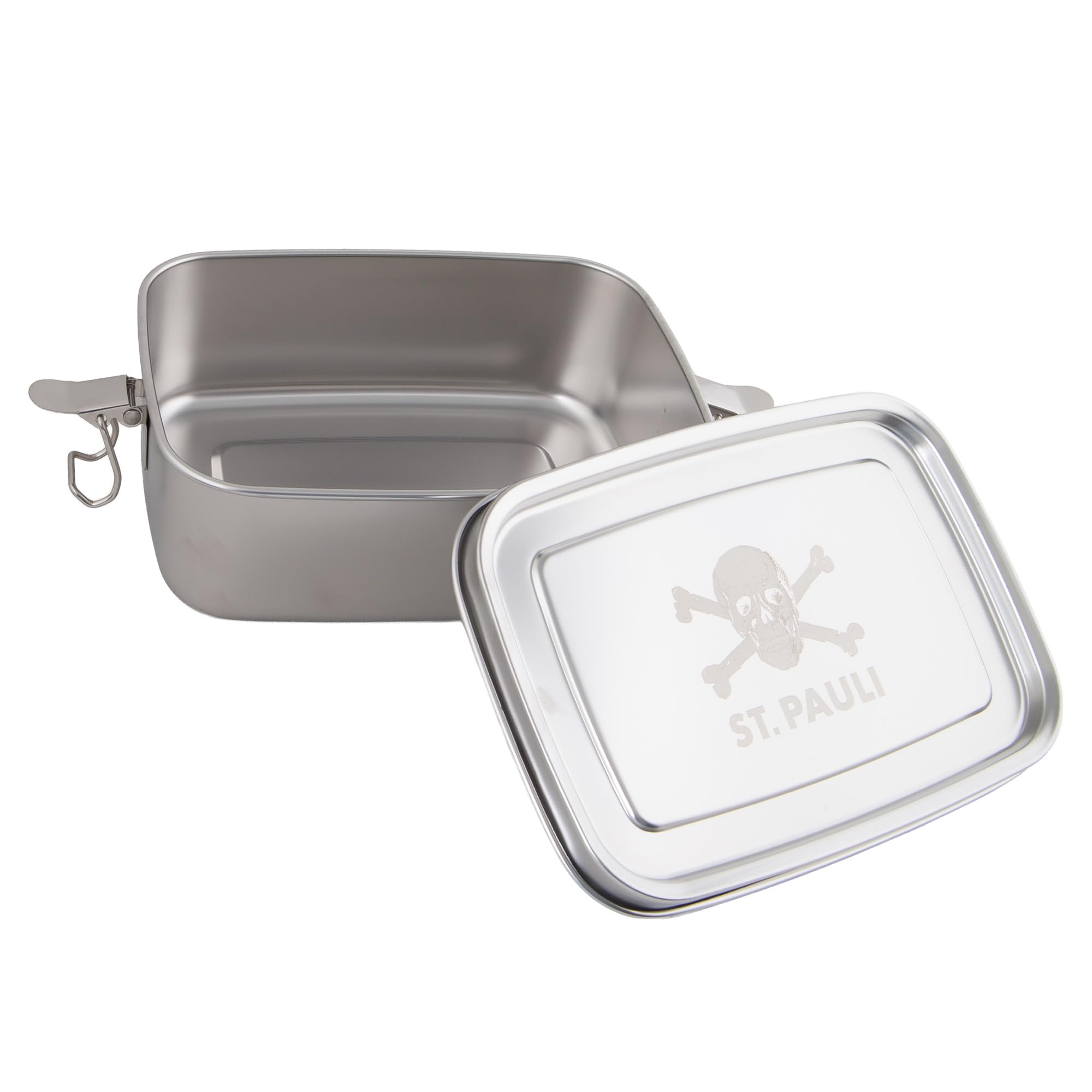 FC St. Pauli Lunchbox Edelstahl Totenkopf, 1100 ml Brotdose aus Edelstahl mit Bügelverschluss & Silikondichtung, langlebig & nachhaltig, offizieller Fanartikel + ROCKnSHOP Flaschenöffner