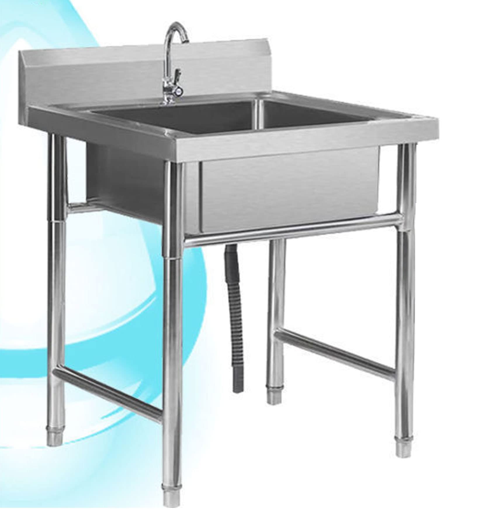 304 Stainless Steel Sink, Indoor and Outdoor Freestanding 304 Stainless Steel Restaurant Sink Commercial Sink Kitchen Vegetable Sink Washbasin (50cm/60cm)