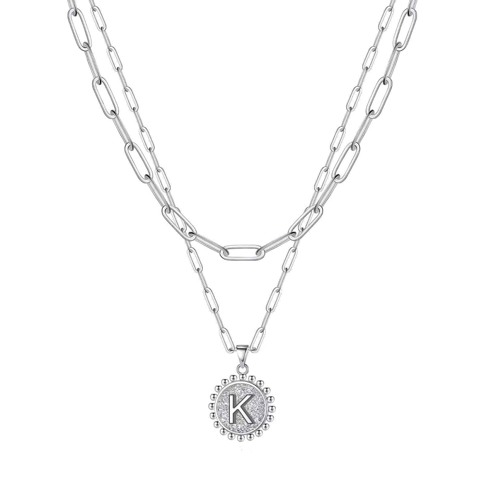 Yoosteel Christmas Gifts for Women, Gold Initial Necklaces for Women 14K Gold Plated Dainty Layering Paperclip Link Chain Necklace Coin Initial Layered Necklace Birthday Gifts Stocking Stuffers