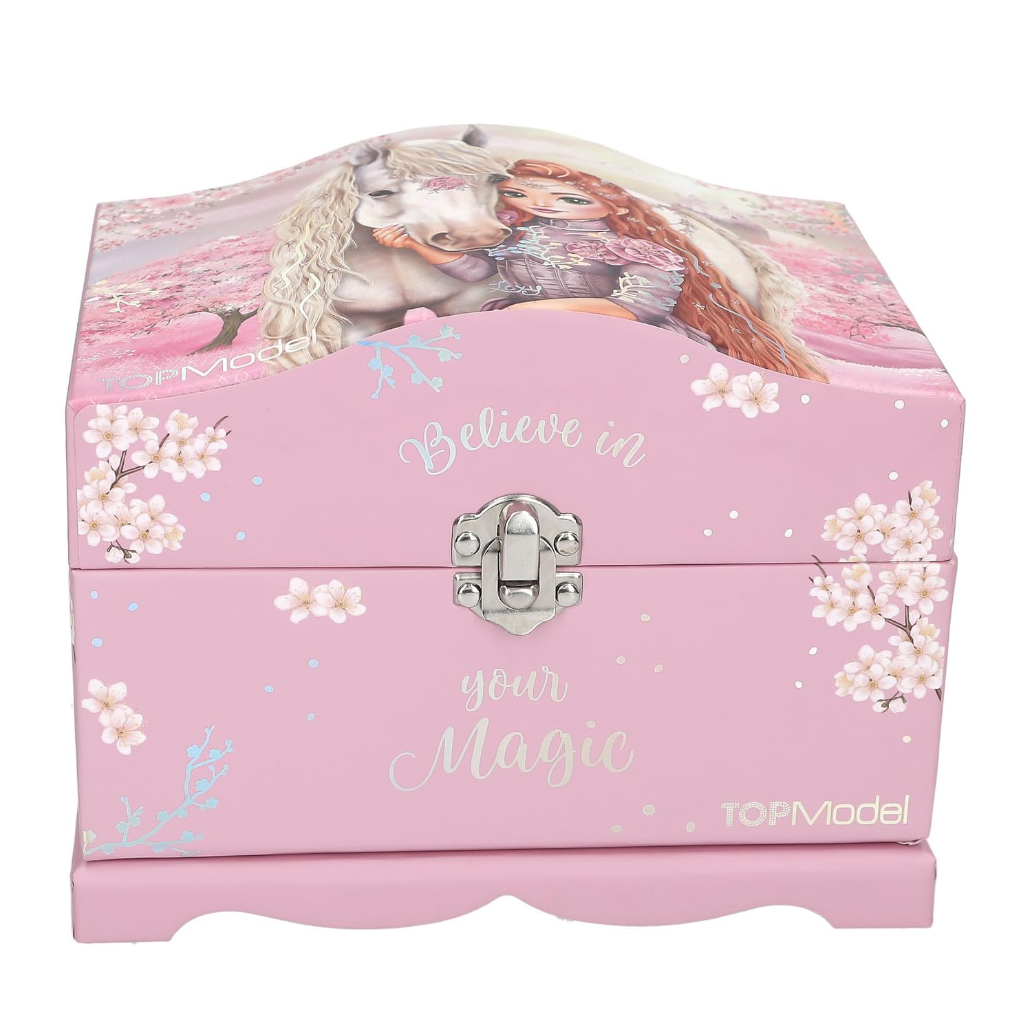 Depesche TOPModel Viva Violet 13608 Jewellery Box in Pink with Model Motif, Horse and Light, Jewellery Box with Mirror