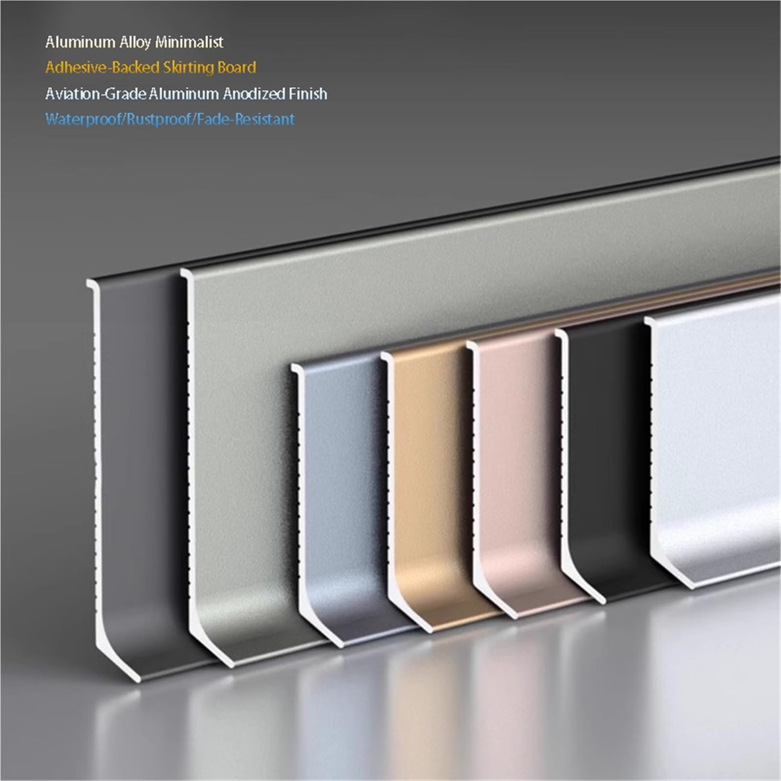 Aluminiowa listwa przypodłogowa, Aluminiowe listwy przypodłogowe, 4 sztuki 125 cm, wielokolorowe, różne rozmiary(Deep Gray,6cm)