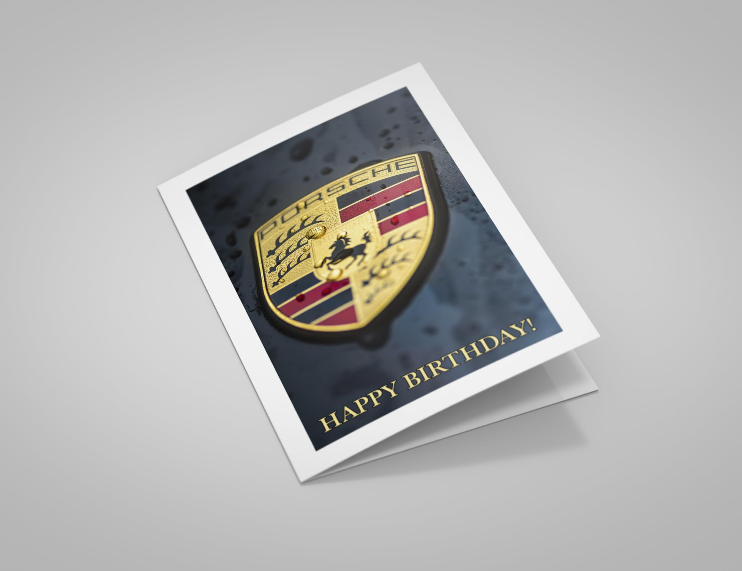 Porsche Car Badge Happy Birthday Greetings Card - 178mm x 125mm, Premium 330gsm Card Stock, Blank Inside, Printed by a Small Family Business in Dorset, UK Including Envelope PT102