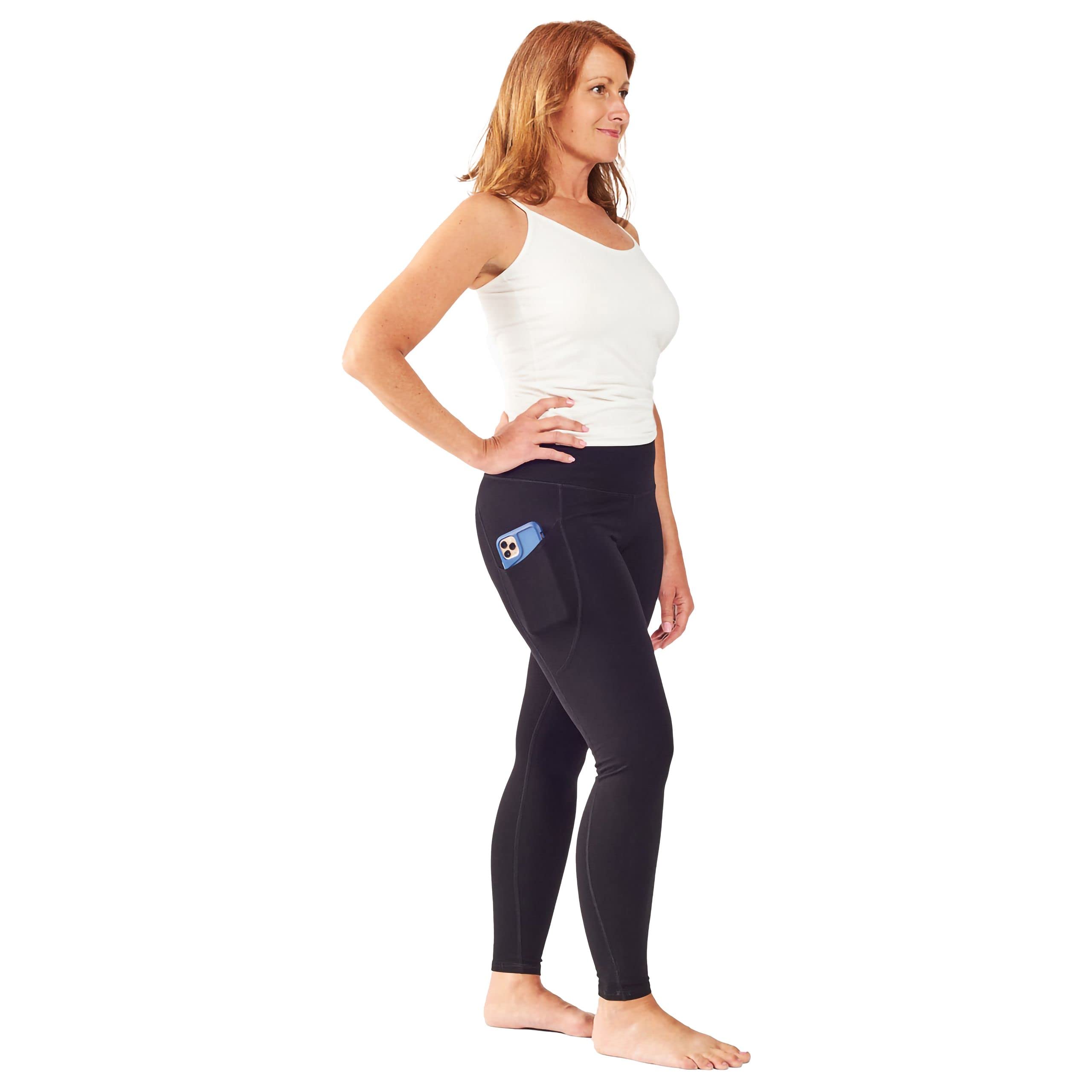 Maggie's Organic Black Out Ankle Leggings - Soft Cotton Spandex with Pockets - Mid Waist with Wide Elastic Waist Band