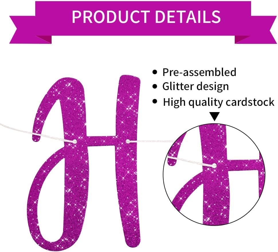 TONIFUL Purple Happy Anniversary Banner, Pre-Strung, Purple Glitter Happy Anniversary Banner,NO DIY - Image 3