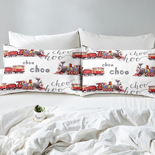 Miniatura 4 de Juego de sábanas bajeras de tren para niños, ropa de cama de tractor, para niños, decoración de dormitorio, caricatura, acuarela, sin parte