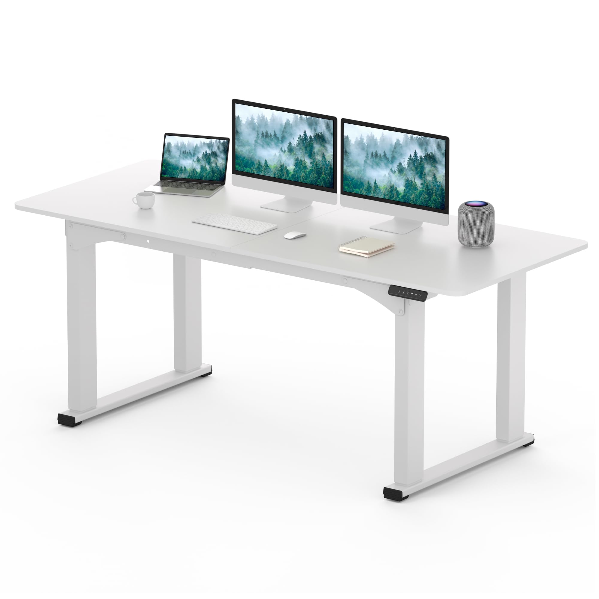 SANODESK 4-Leg Standing Desk, Electric Height Adjustable Desk with Memory Presets for Home Office, Stand up Desk Computer Workstation, 71x32 Inches White White 71x32