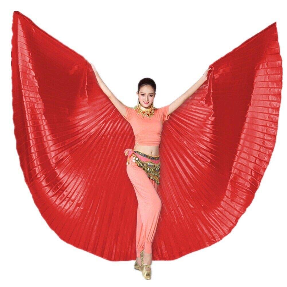 Kaku Fancy Dresses Shining Isis Belly Dance Wings Red Pack of 1 with Stick for 360 Degree Dancing Wings Prop for Adults Fancy Dress, Stage Show, Dance Performance