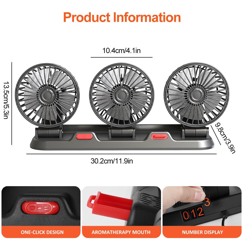 Ventilateur de voiture, Ventilateur électrique, Ventilateur USB portable, Ventilateur Électrique Automobile À Trois Têtes, Rotation 360 ° 2 Vitesses Convient à Toutes Les Voitures Familiales