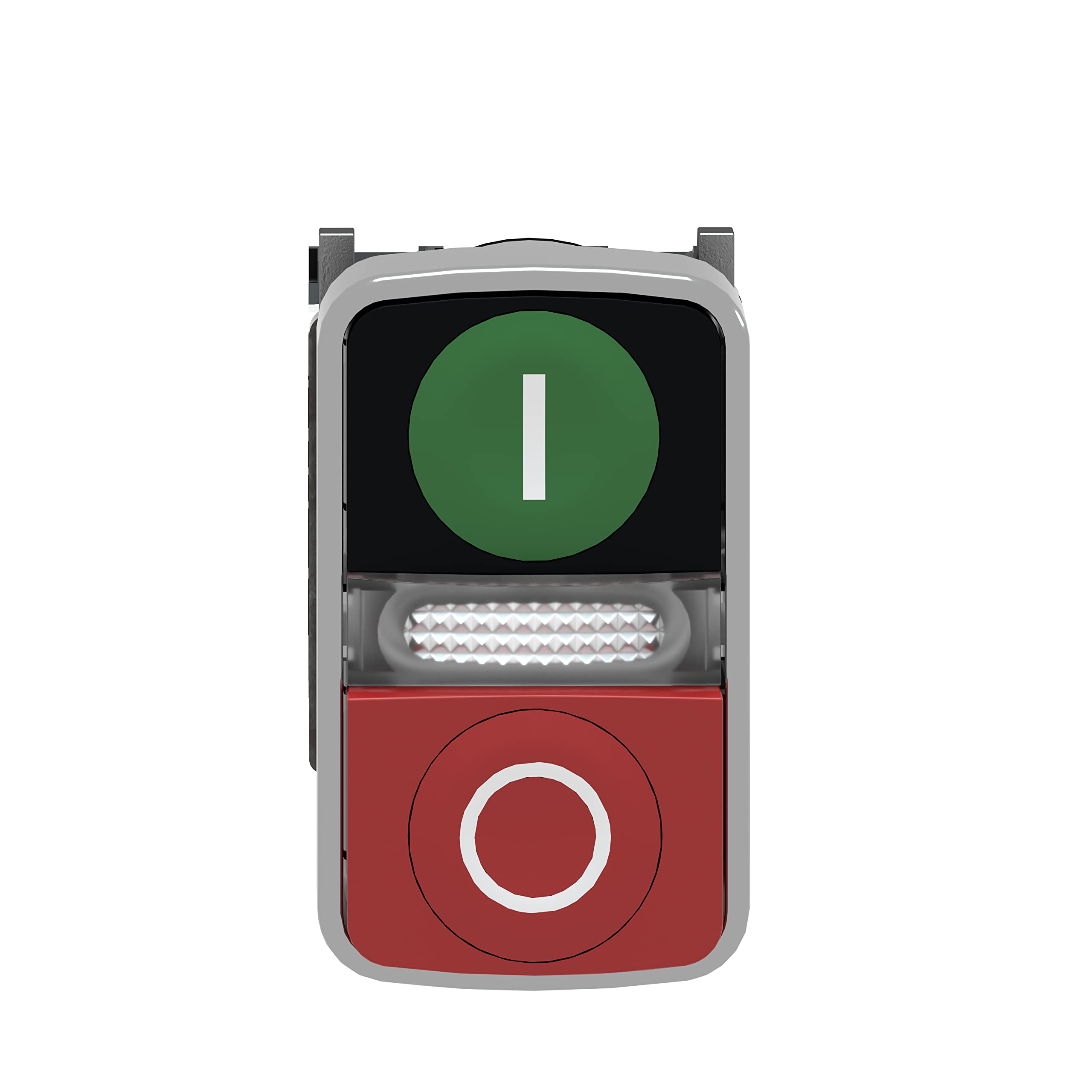 Schneider Electric XB4BW73731M5 Pulsador Diámetro 22, Dos Accionadores, Retorno Resorte, Luz Blanca, 240 V- IP66, Verde y Rojo
