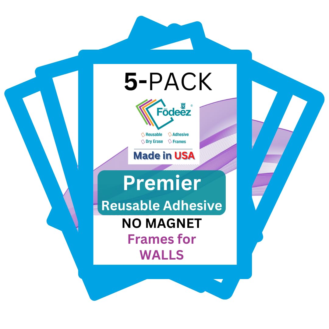 Adhesive Wall Frames, Signs & Photo Frame Document Holder - 5-Pack, Non Acrylic Sign Holder 8.5 x 11 Sheet Protector, Certificate Holders, Non Magnetic Picture Frame, Letter Flyer Holder (Blue)