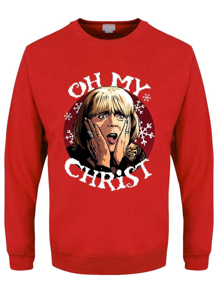 Grindstore Men's Red Oh My Christ Pam Christmas Jumper Sweater