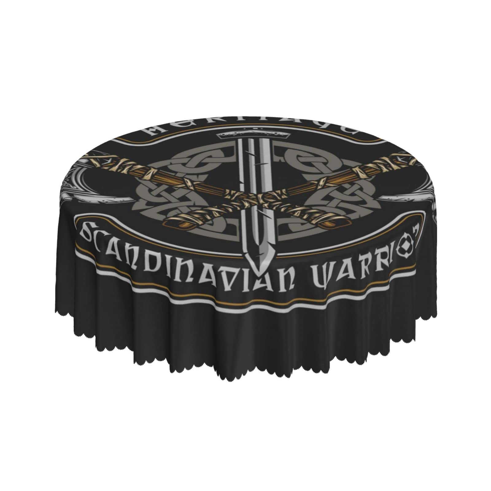 Lsjuee Viking Symbol Axe Black Round Tablecloth 60 Inch Printed Washable Tablecloth for Dining Party Holiday Fall Home Decorative