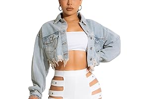Women's Cropped Jean Jacket: Style Elevated with Distressed Edge