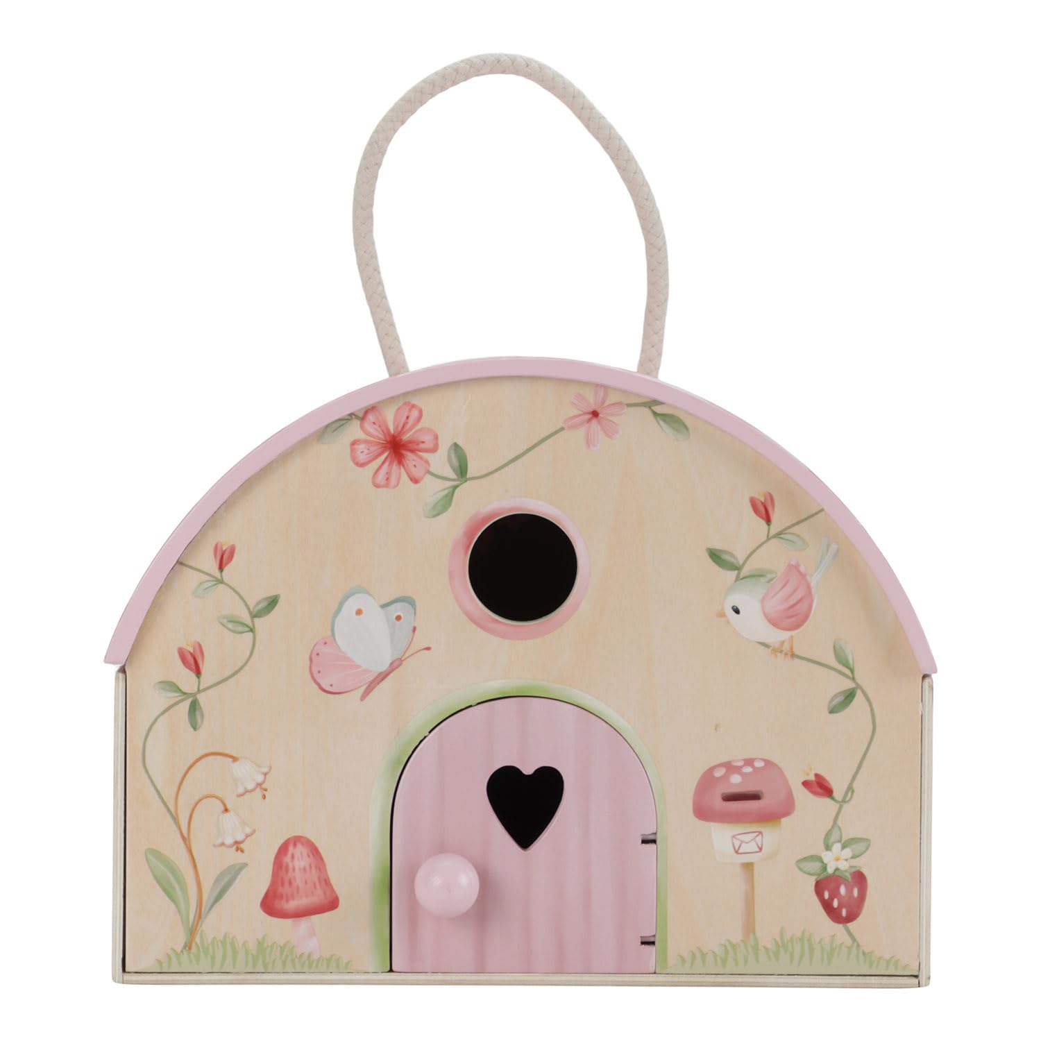 Little Dutch Feenhaus Puppenhaus aus Holz tragbar und aufklappbar mit viel Zubehör und Spielfiguren rosa