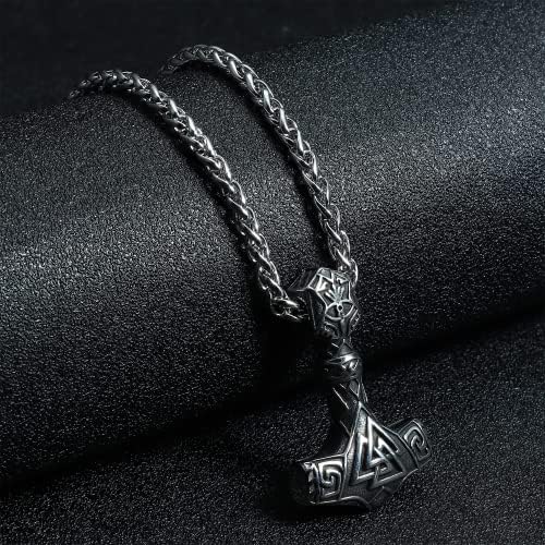 JeryWe Mjolnir Necklace Stainless Steel Viking Jewellery for Men Women Mjolnir Pendant Necklace Viking Hammer Necklace Vintage Thor Miljonir Necklace 24"