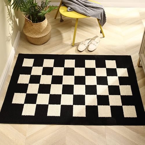 Boveu Indoor Door Mat Front Door Mat, 20"X 32" Checkered Geometric Doormat Welcome Mat Indoor, Low Profile Thin Interior Door Mats For Entryway, Patio, Black #TOP5