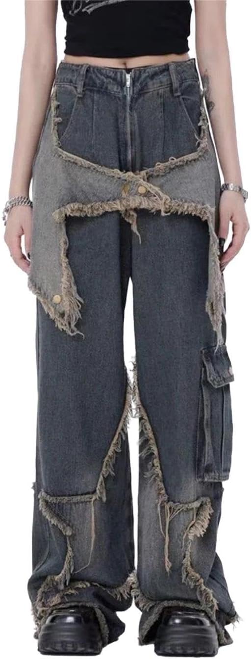 Aelfric Eden Men's Denim Jeans Distressed Patchwork Star Pants Womens Vintage Jeans Trouser