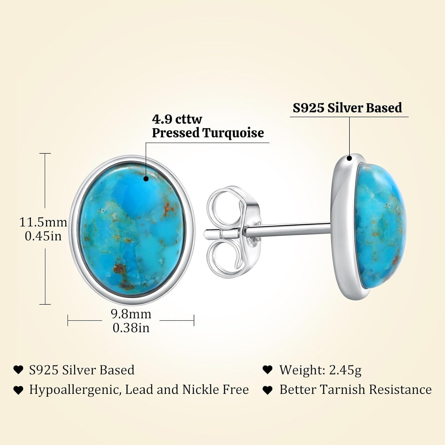 AIBAO Real Turquoise/Lapis Lazuli/Malachite Stud Earrings for Women Western Boho Jewelry Hypoallergenic 925 Sterling Silver Earrings Studs - Image 5