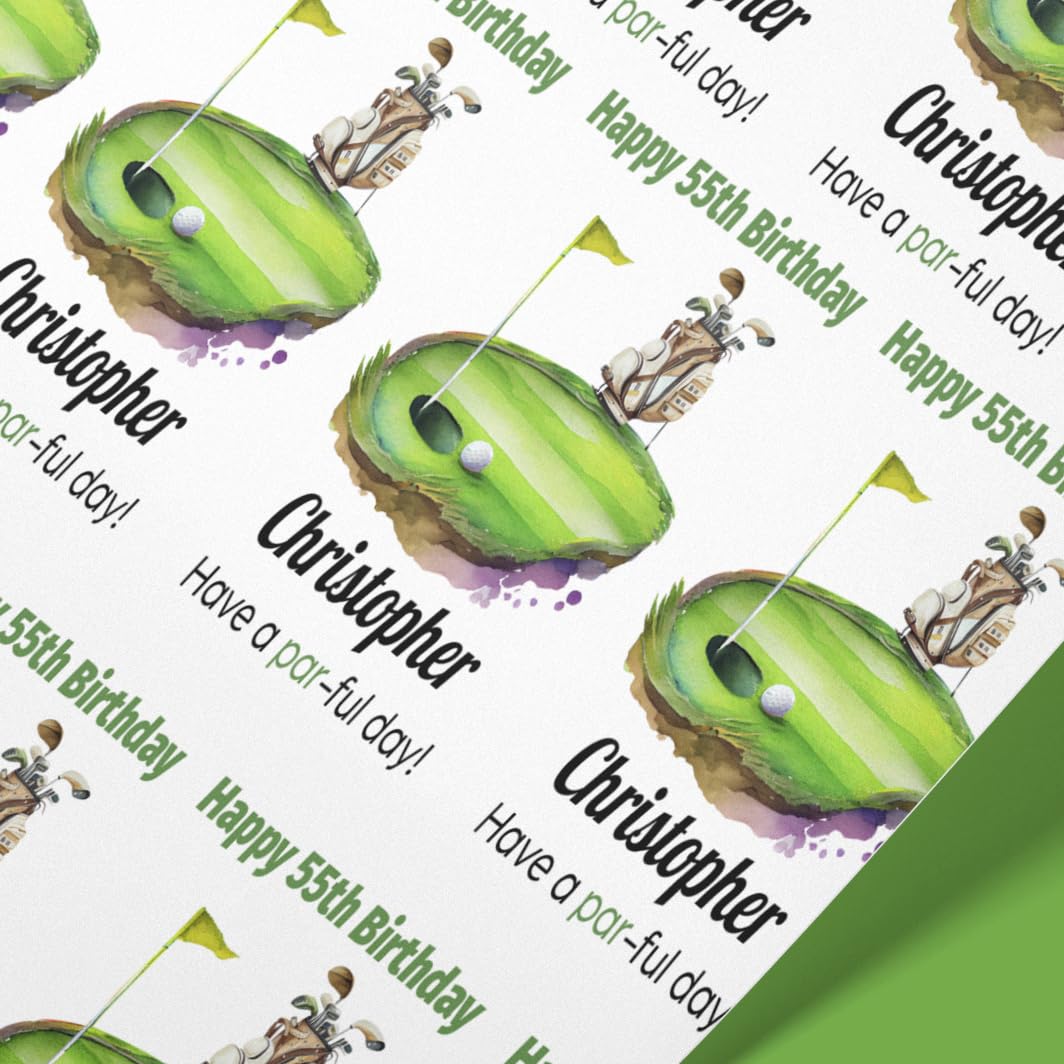 Personalised Golf Clubs Wrapping Paper | Rolls - 61cm Width | Present Idea | Birthday Wrapping paper | Golf Clubs | (White, 3m)