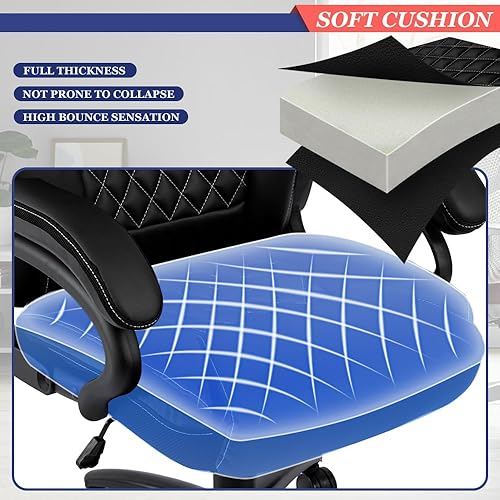 Miniatura 5 de Silla de oficina grande y alta, silla de escritorio ejecutiva resistente con reposabrazos abatibles, respaldo alto, asiento ancho, acolchado grueso,