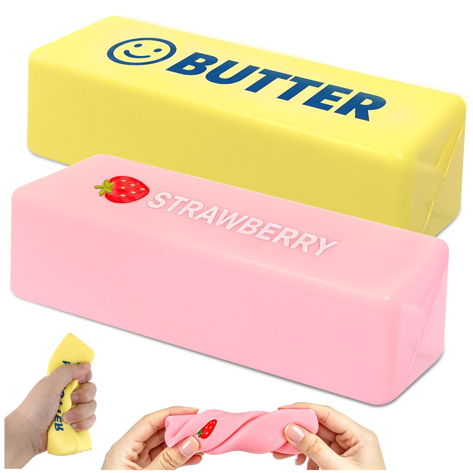 2Pcs Butter Strawberry Squishy, Slow Rebound Butter Stick Squishy Stress Ball, Soft Butter Squishys Stress Relief Block, Stress Relief Sensory Squeeze Toys Fidget Toys for Kids Adults Office Home — image 1
