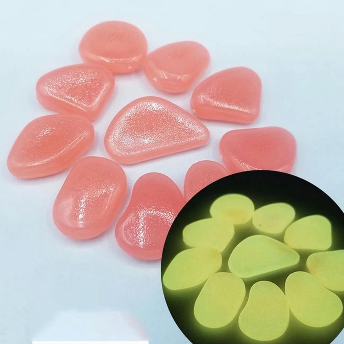 Piedras luminosas para jardín que brillan en la oscuridad, guijarros para peces al aire libre, piedras de guijarros para acuario, mezcla de colores, 400 piezas, rosa intenso