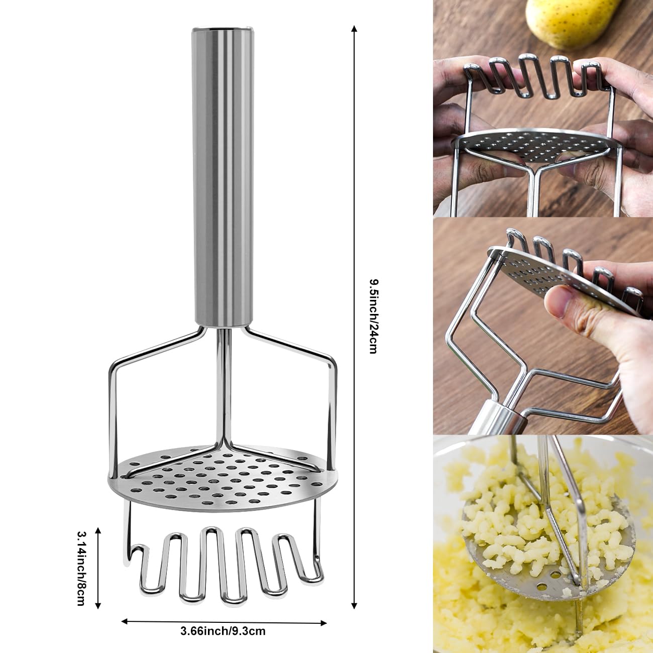 Presse-purée en acier inoxydable argenté - Outil de cuisine pour pommes de terre, fruits et légumes