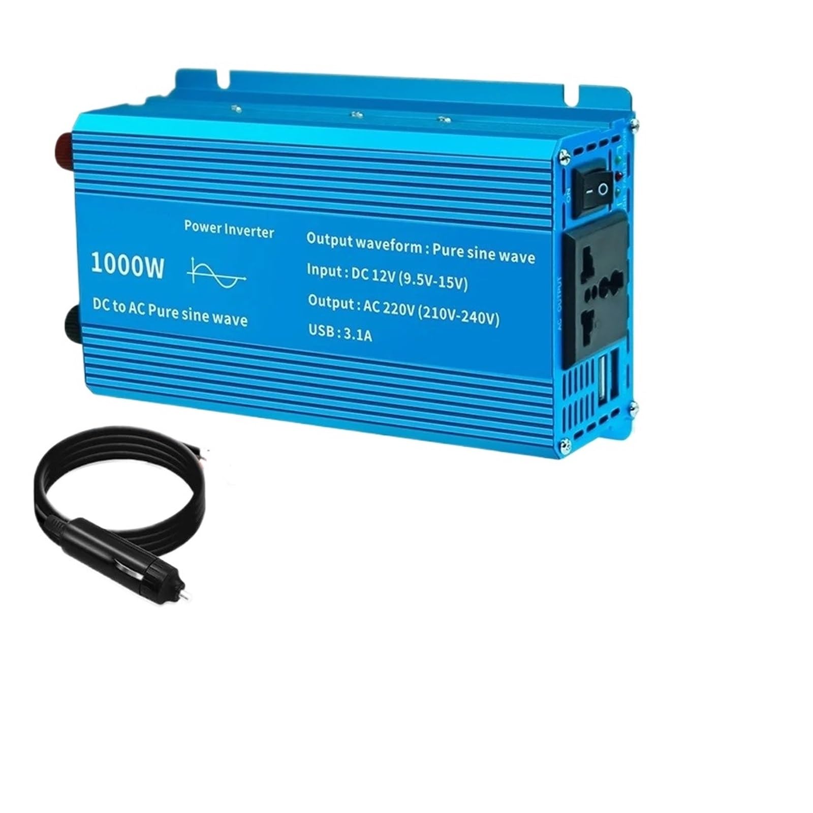 Power Inverter Inversor Corriente Onda Sinusoidal Pura 1000W/1500W/2200W CC 12V/24V A CA 220V Convertidor Voltaje para Adaptador Carga USB Dual Convertidor(12V,1000W 50Hz Uni)