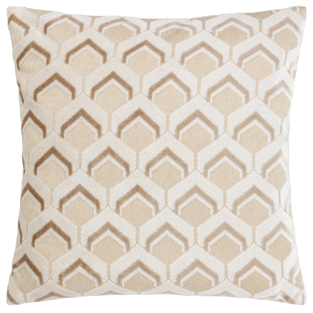 Paoletti Ledbury Cushion - Warm Taupe Velvet Jacquard Geometric Design - Soft & Durable