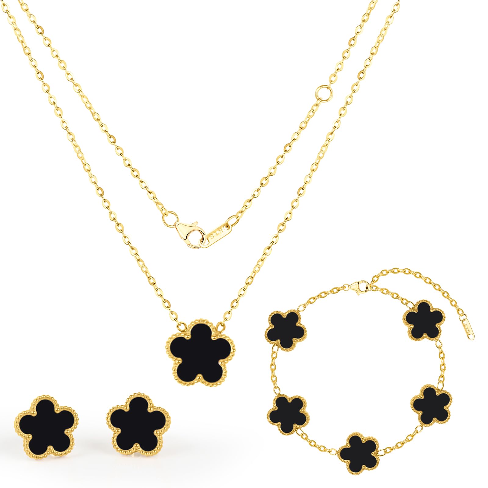 LjFrexia Vierblättriges Kleeblatt Schmuck Set,18K Vergoldet