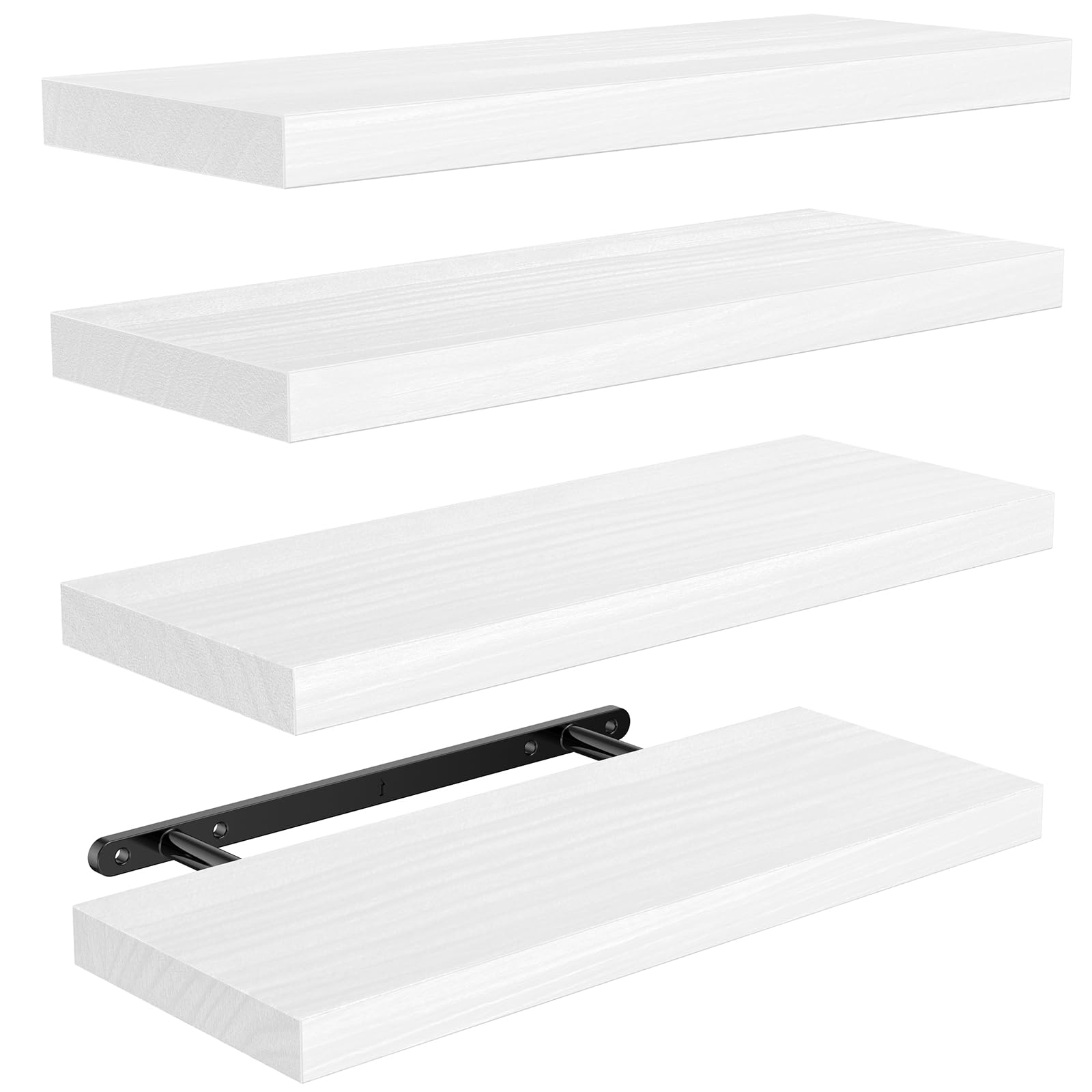 AMADA HOMEFURNISHING Floating Shelves, Paulownia Wood Wall Shelves for Bathroom/Living Room/Bedroom/Kitchen/Home Office, Natural Wood Floating Shelf for Home Storage & Organization, Set of 4, AMFS40W