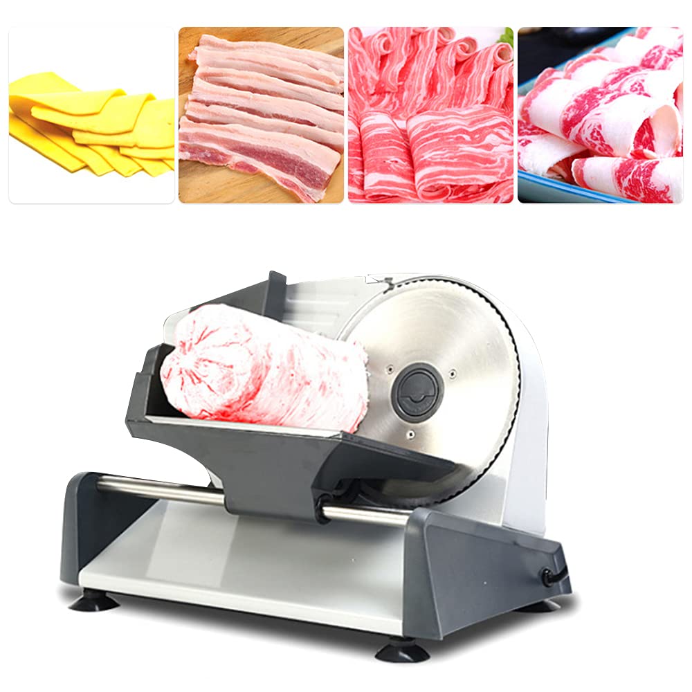 Ubervia Food Slicer Electric Meat Slicer with 7.5in Removable Stainless Steel Blade Pusher Cheese Fruit Vegetable Bread TER Adjustable Knob for Thickness Food Grey-POOWE-image-41