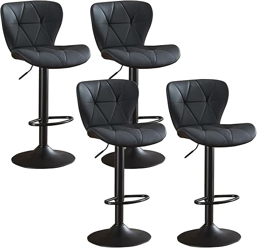Miniatura 14 de Juego de 2 taburetes de bar, taburetes de bar giratorios ajustables, sillas de bar de piel sintética, taburete de bar tapizado con respaldo alto