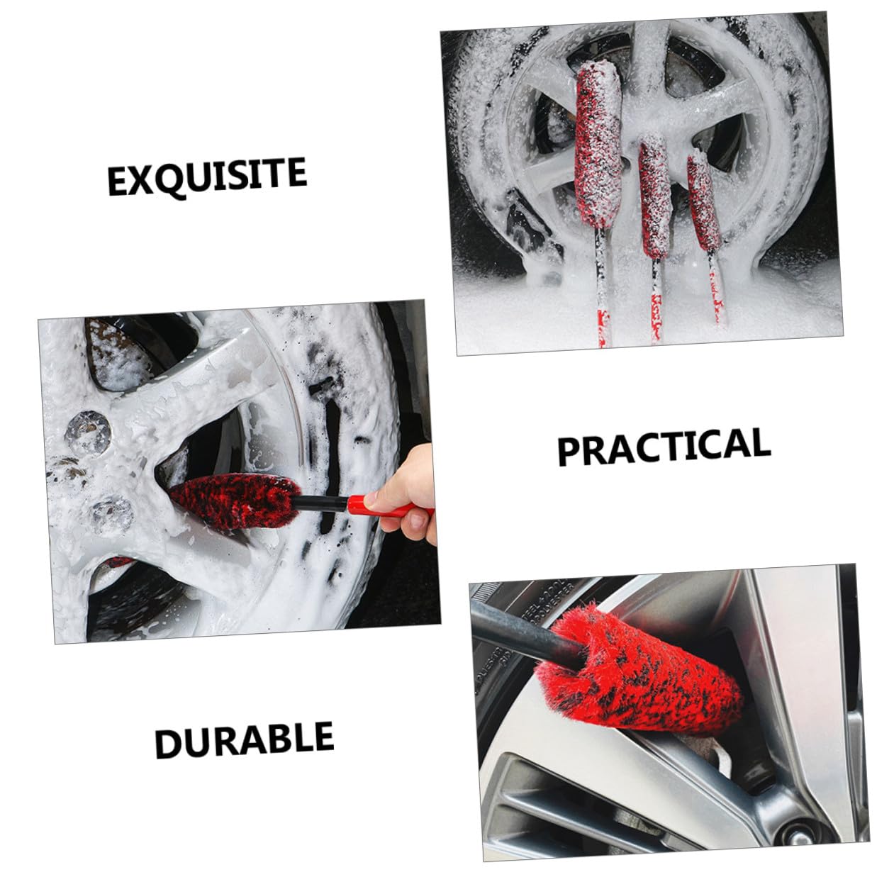 Healeved 3 Stück Felgenbürsten Auto mit Robusten Bürstenköpfen Ergonomischen Griffen und Langlebigem Material Felgenreinigungsbürsten für Reifen und Schwer Zugängliche Stellen