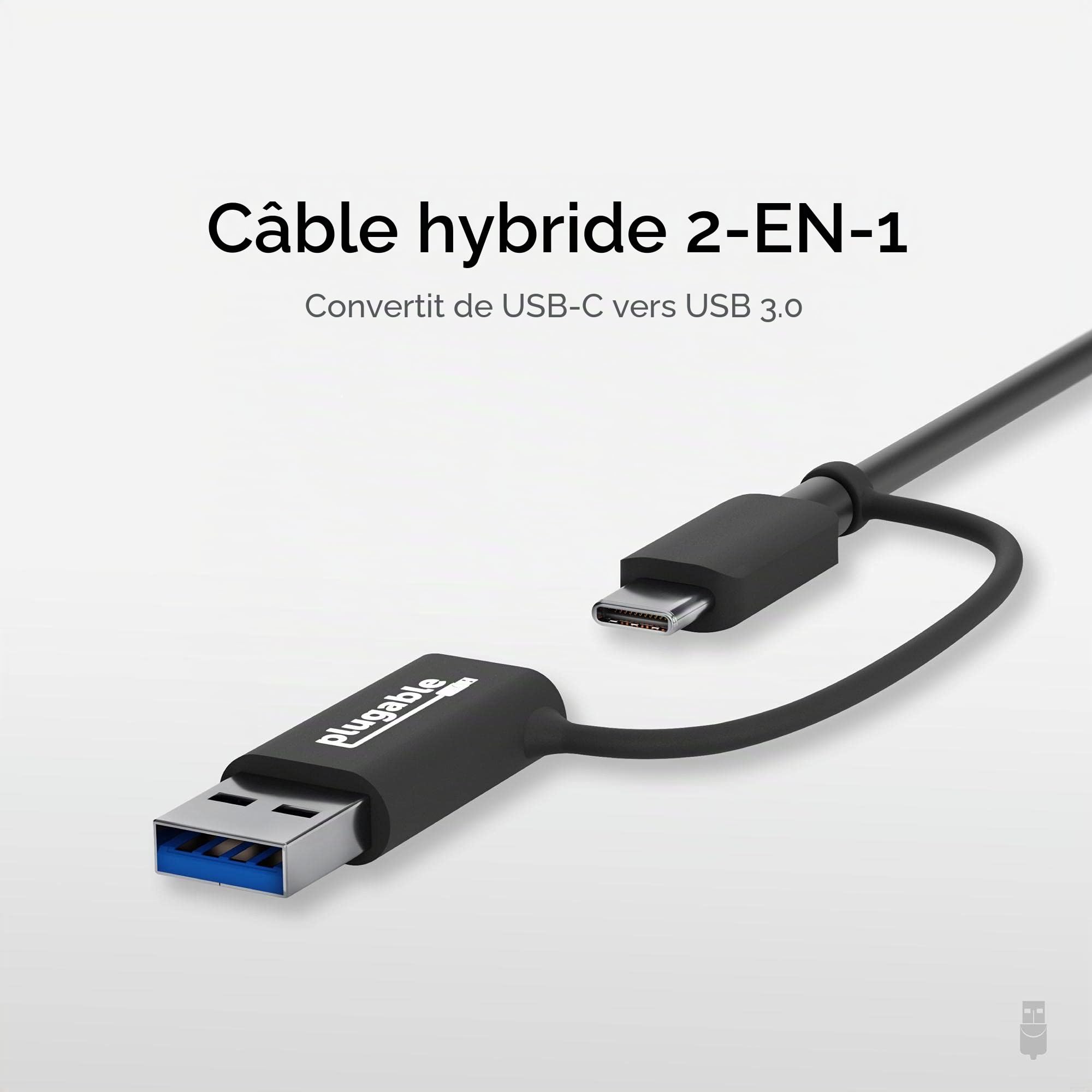 Plugable 2.5G USB C et USB vers Adaptateur Ethernet, Adaptateur 2 en 1, Compatible avec USB C/Thunderbolt 3 ou USB 3.0, USB-C vers RJ45 2.5 Gigabit LAN, Compatible avec Mac et Windows