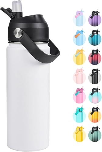 Botella de agua aislada de acero inoxidable de 32 onzas, boca ancha con doble pared al vacío, popote de silicona, a prueba de sudor y fugas, botella